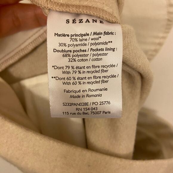 Sezane Martin Wool Trousers Ecru Size 2 - Picture 8 of 9